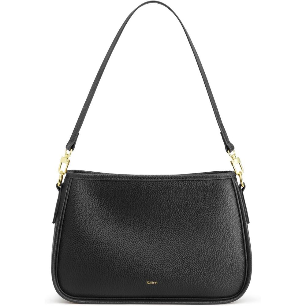 imageKattee Shoulder Purse for Women Medium Leather Crossbody Bag Trendy Hanbags Purses Small Hobo Bags with 2 Removable StrapsBlack