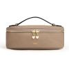Kattee Makeup Bag for Women, Leather Cosmetic Bag, Working Makeup Bags for Ladies with Handles, Portable Travel Toiletry Bag,Apricot(Apricot)