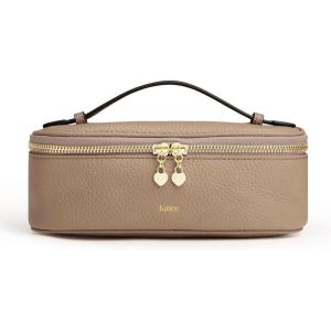 Kattee Makeup Bag for Women, Leather Cosmetic Bag, Working Makeup Bags for Ladies with Handles, Portable Travel Toiletry Bag,Apricot(Apricot)