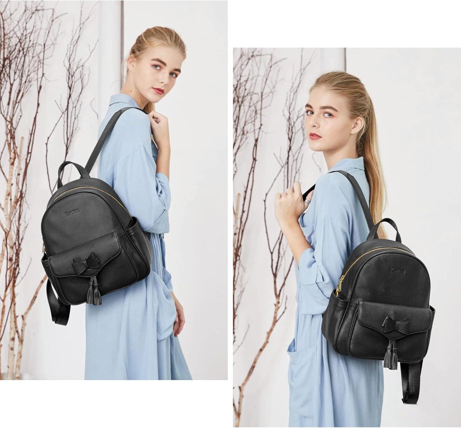 imageKattee Genuine Leather Backpack Purse for Women Antitheft Fashion Ladies Medium 2Pcs Set Shoulder Bag Black