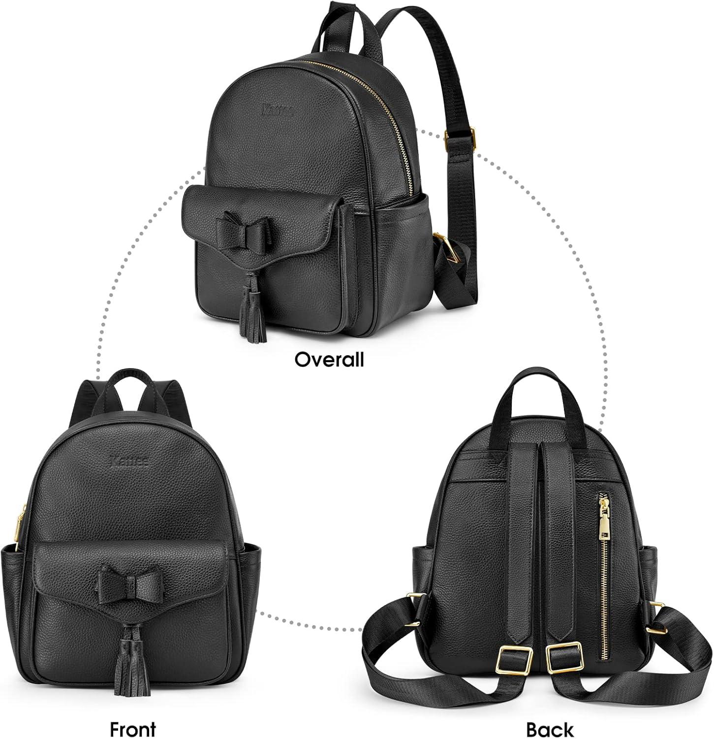 imageKattee Genuine Leather Backpack Purse for Women Antitheft Fashion Ladies Medium 2Pcs Set Shoulder Bag Black