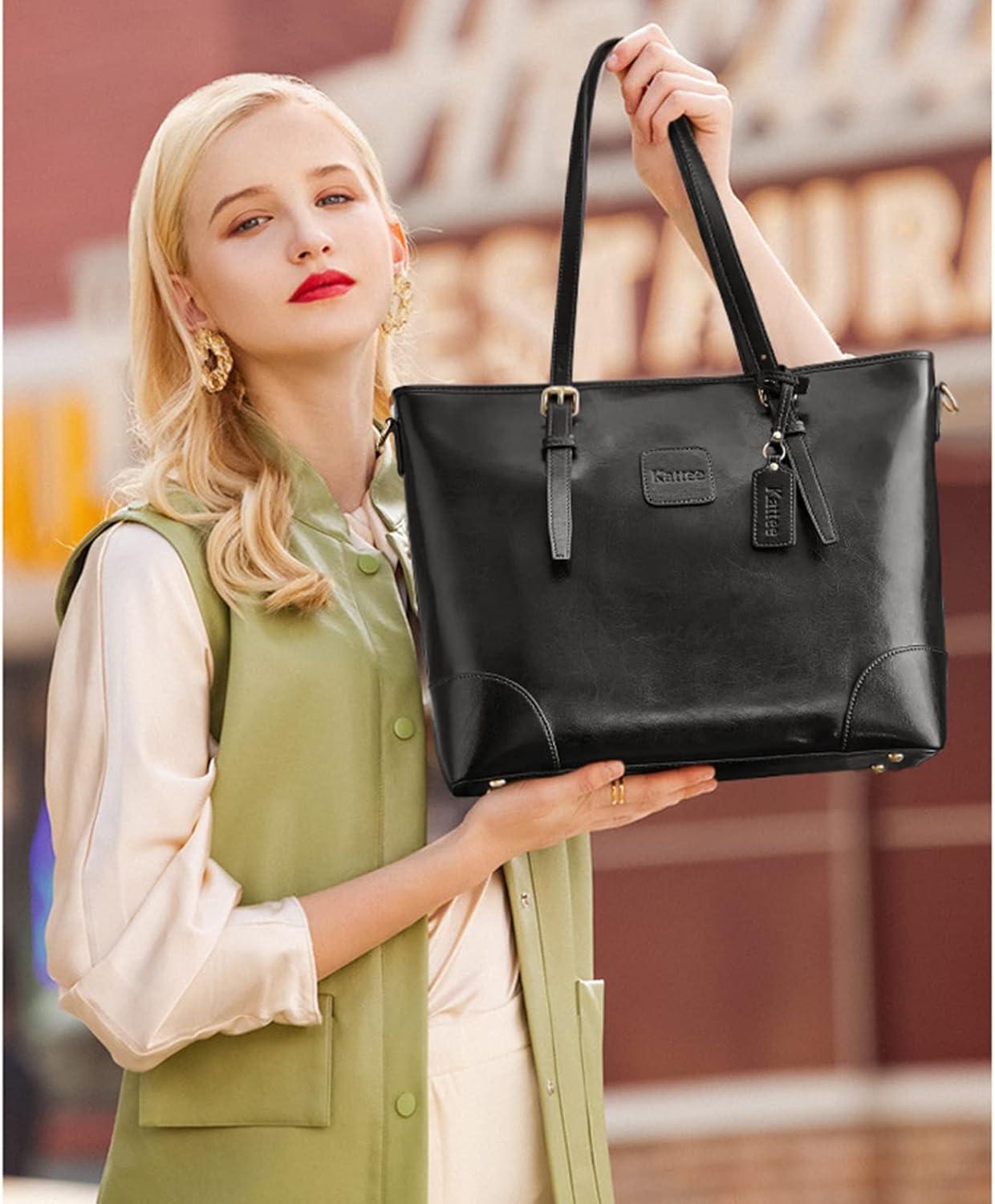 imageKattee Genuine Leather Tote Bag for Women Work Shoulder Crossbody Purses Ladies Handbags