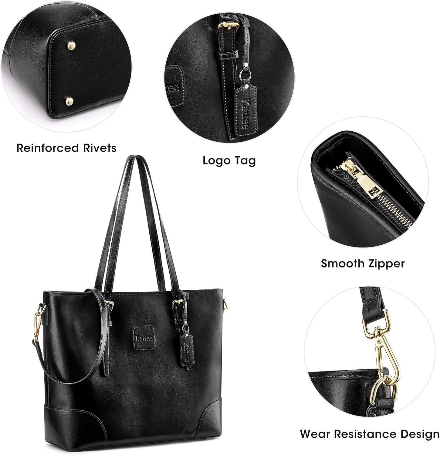 imageKattee Genuine Leather Tote Bag for Women Work Shoulder Crossbody Purses Ladies Handbags