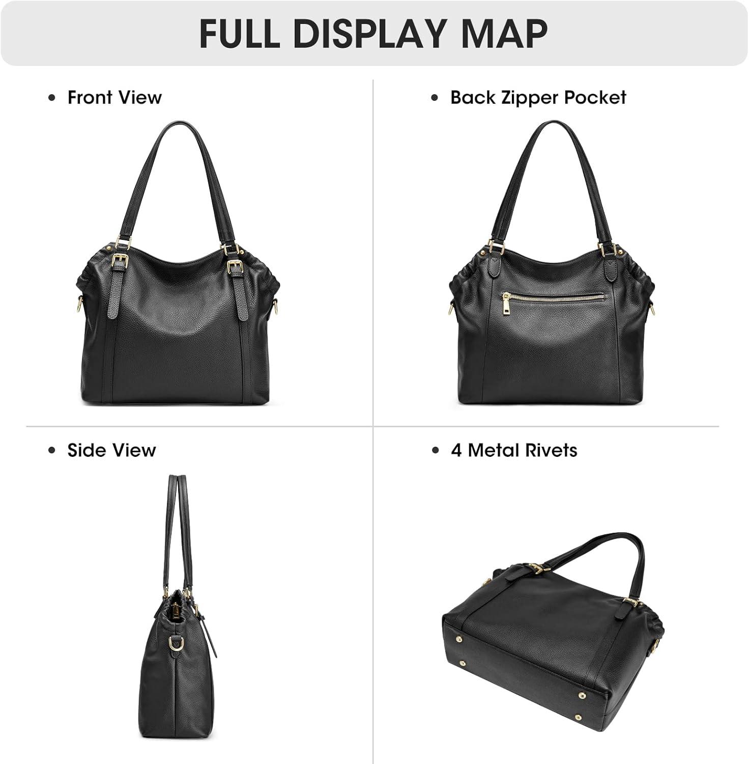 imageKattee Women Genuine Leather Soft Totes Shoulder Hobo Purses and Handbags Top Handle Bags Black