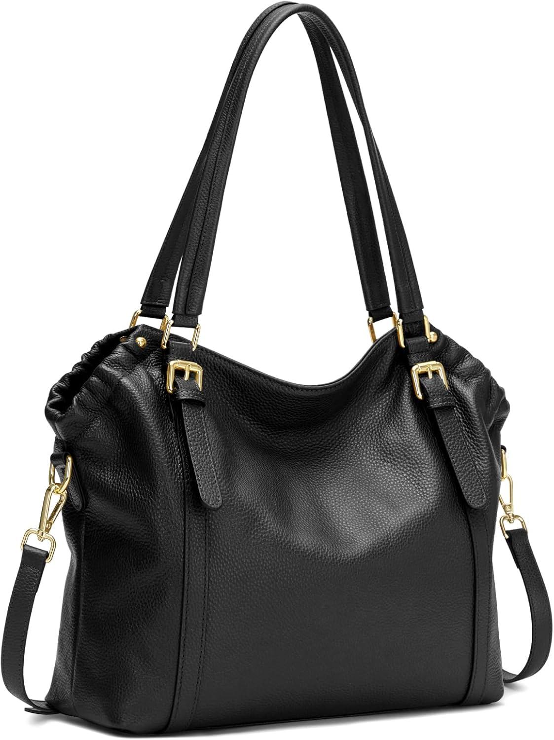 imageKattee Women Genuine Leather Soft Totes Shoulder Hobo Purses and Handbags Top Handle Bags Black