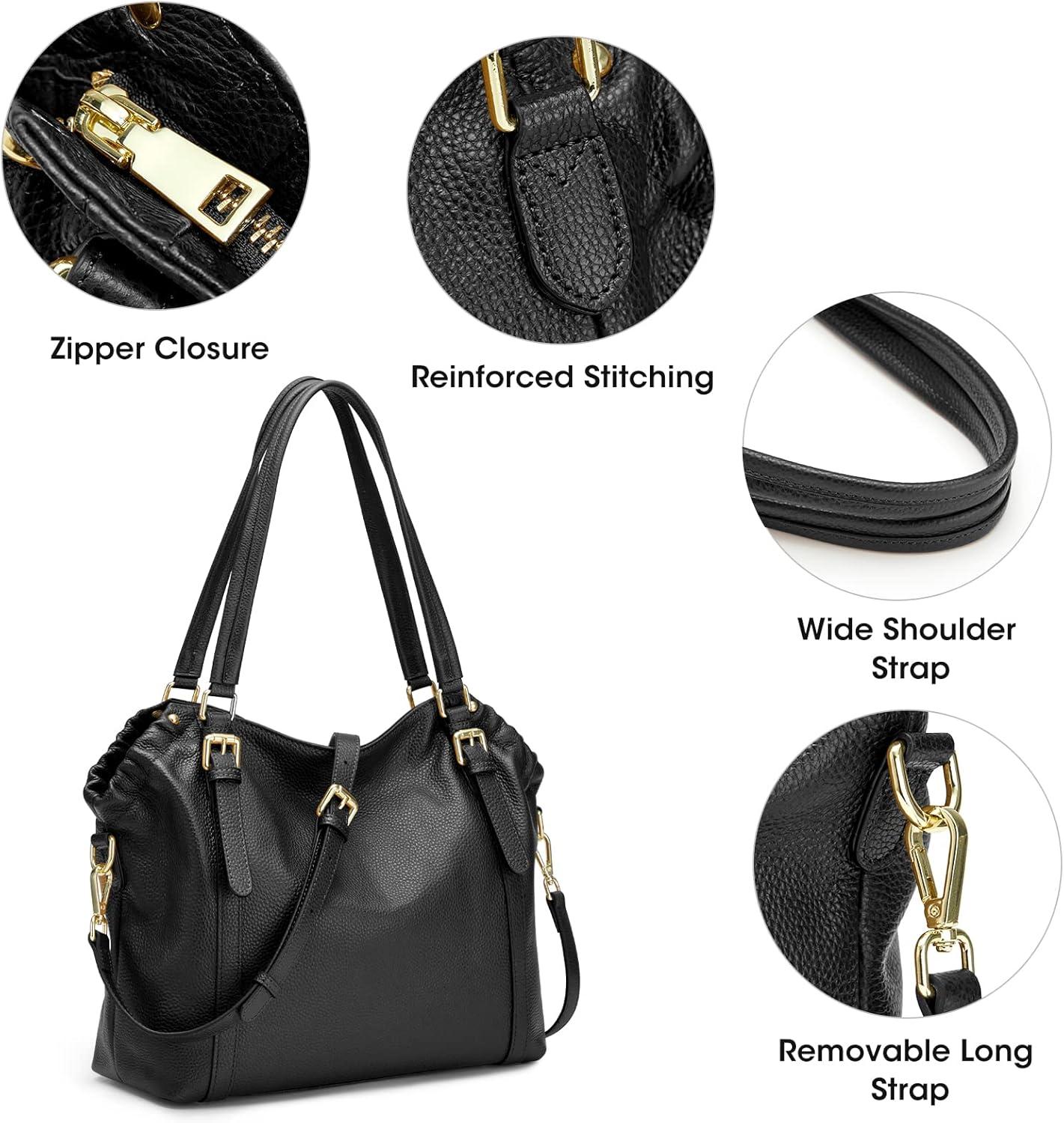 imageKattee Women Genuine Leather Soft Totes Shoulder Hobo Purses and Handbags Top Handle Bags Black