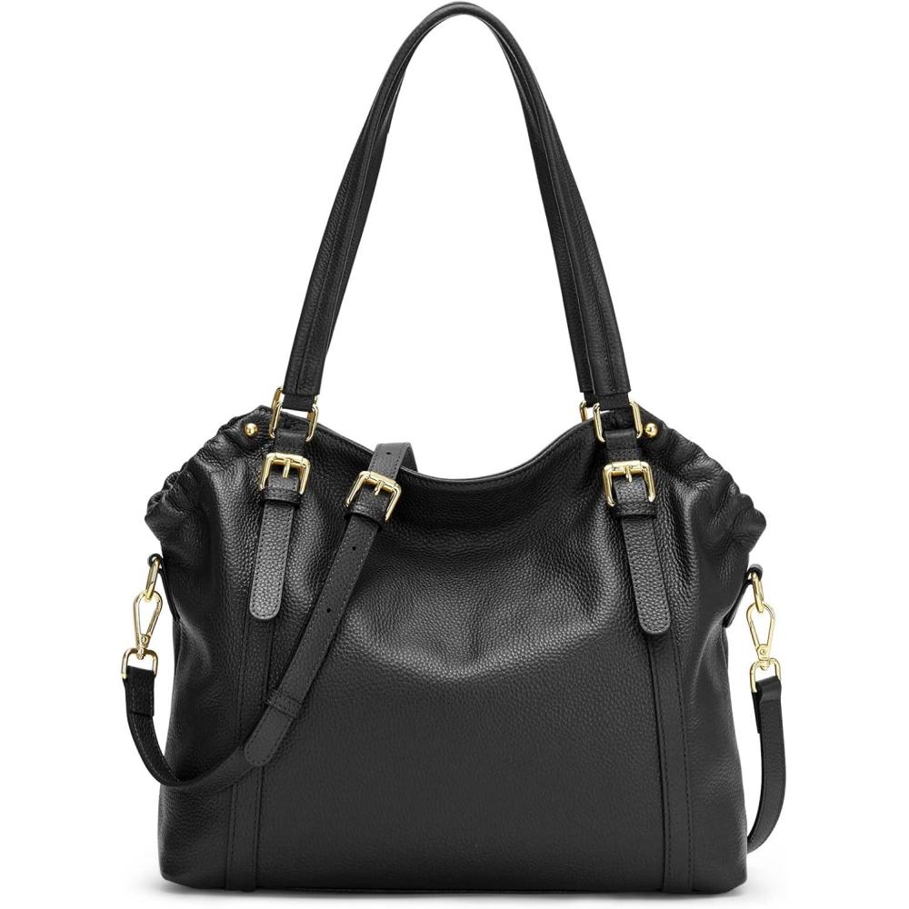 imageKattee Women Genuine Leather Soft Totes Shoulder Hobo Purses and Handbags Top Handle Bags Black