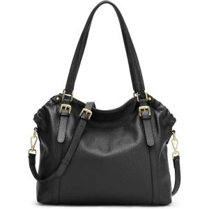 Kattee Women Genuine Leather Soft Totes Shoulder Hobo Purses and Handbags Top Handle Bags (Black)