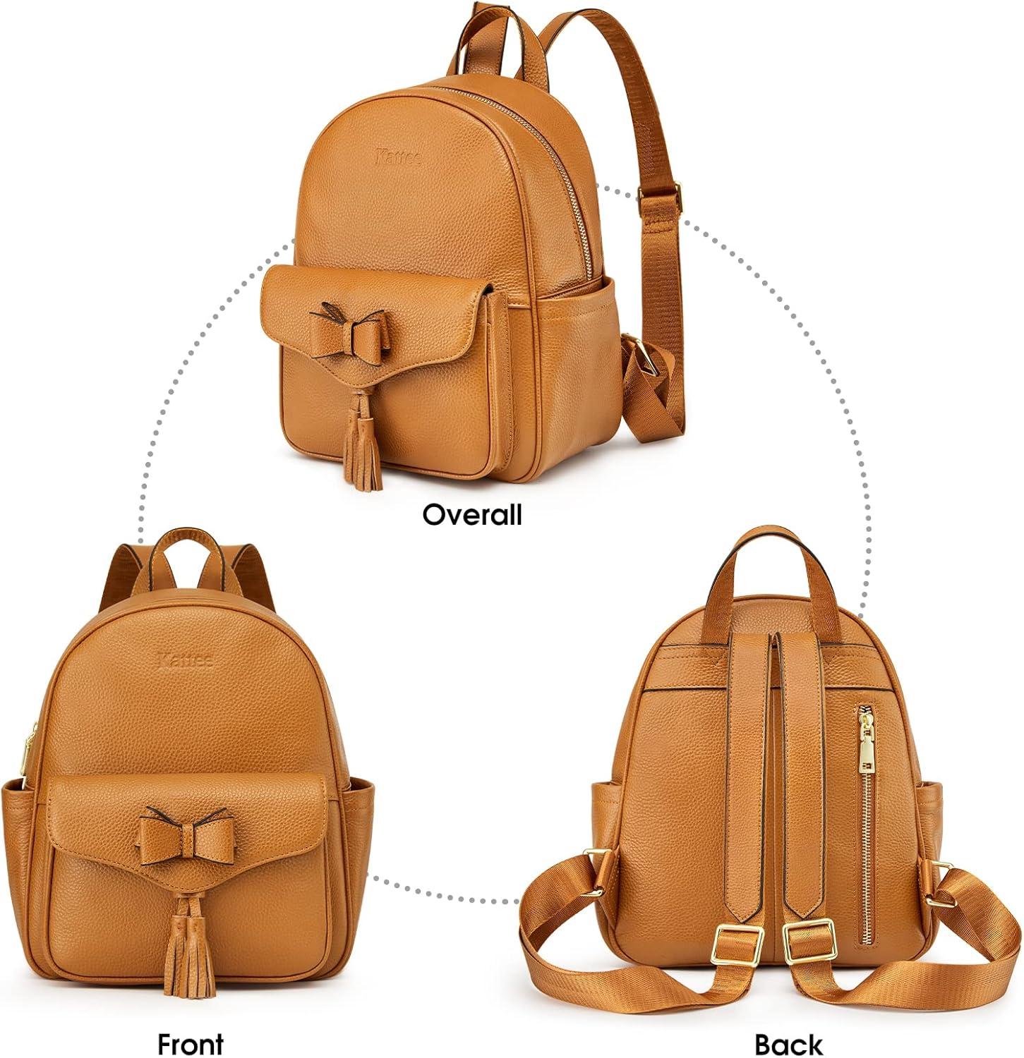imageKattee Genuine Leather Backpack Purse for Women Antitheft Fashion Ladies Medium 2Pcs Set Shoulder Bag Brown