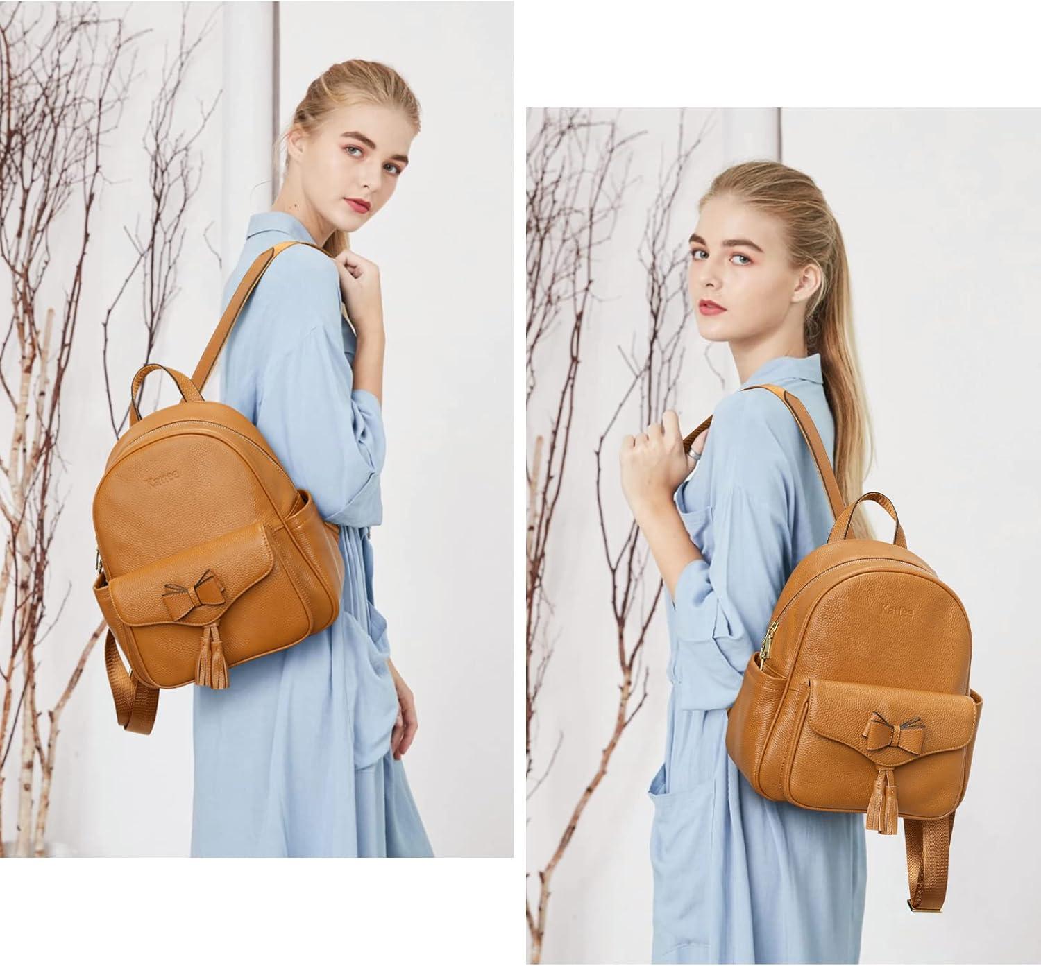 imageKattee Genuine Leather Backpack Purse for Women Antitheft Fashion Ladies Medium 2Pcs Set Shoulder Bag Brown