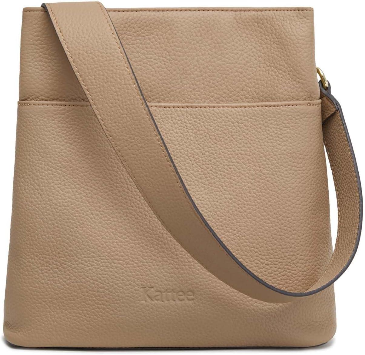 imageKattee Leather Handbags for Women 2026 Soft Shoulder Tote Crossbody Purses Bucket Bags with 2 Detachable StrapsApricot