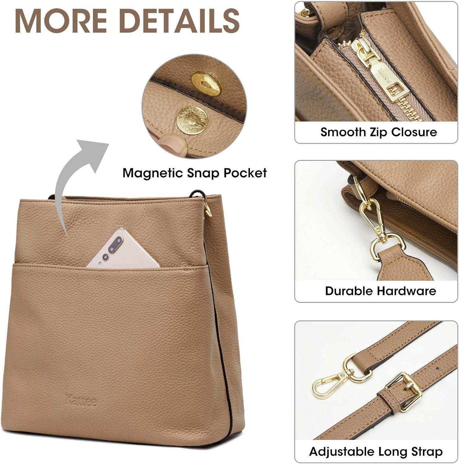 imageKattee Leather Handbags for Women 2026 Soft Shoulder Tote Crossbody Purses Bucket Bags with 2 Detachable StrapsApricot