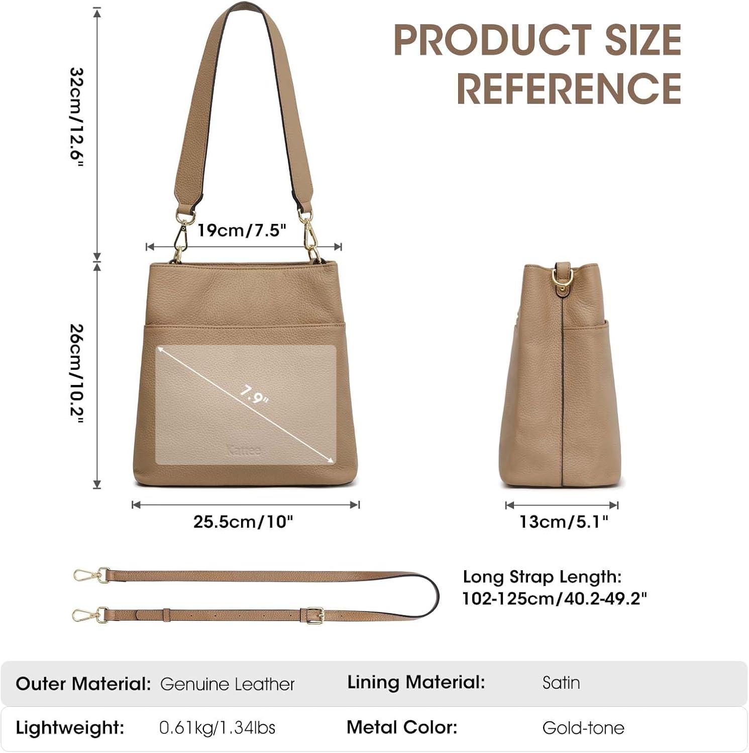 imageKattee Leather Handbags for Women 2026 Soft Shoulder Tote Crossbody Purses Bucket Bags with 2 Detachable StrapsApricot