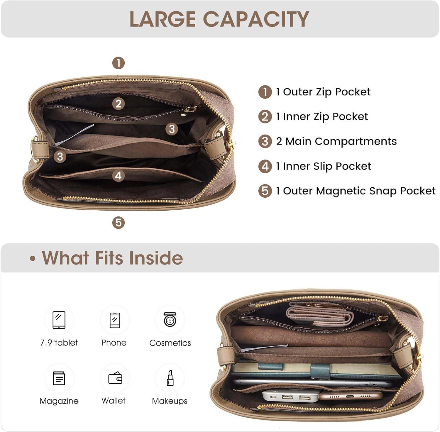 imageKattee Leather Handbags for Women 2026 Soft Shoulder Tote Crossbody Purses Bucket Bags with 2 Detachable StrapsApricot
