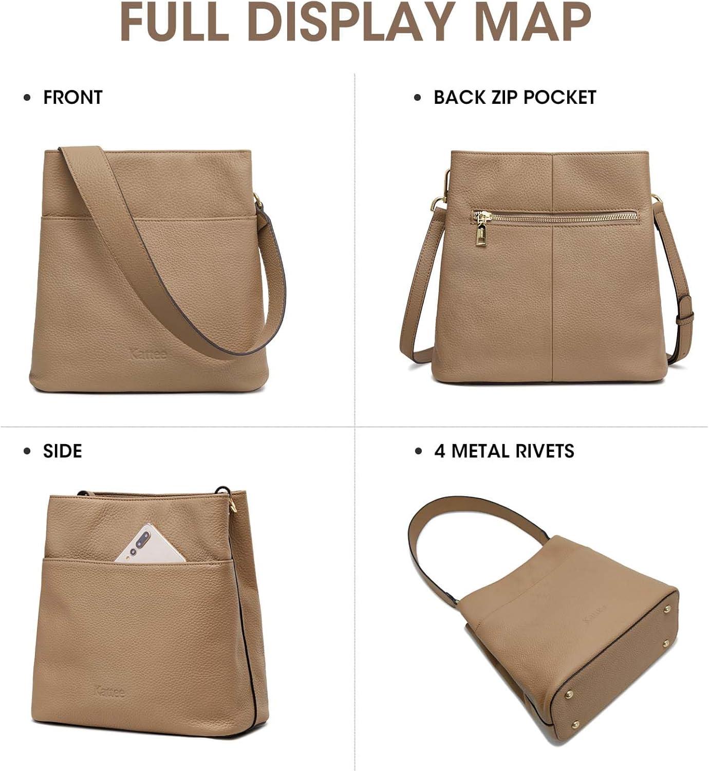 imageKattee Leather Handbags for Women 2026 Soft Shoulder Tote Crossbody Purses Bucket Bags with 2 Detachable StrapsApricot