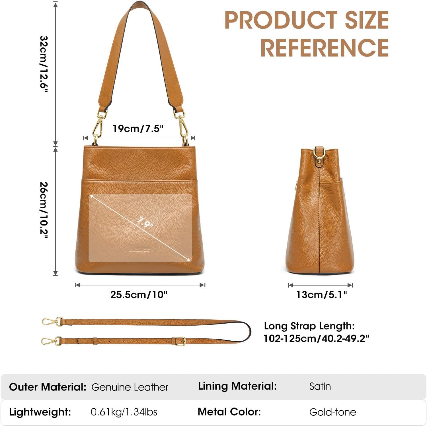 imageKattee Leather Handbags for Women 2026 Soft Shoulder Tote Crossbody Purses Bucket Bags with 2 Detachable StrapsBrown