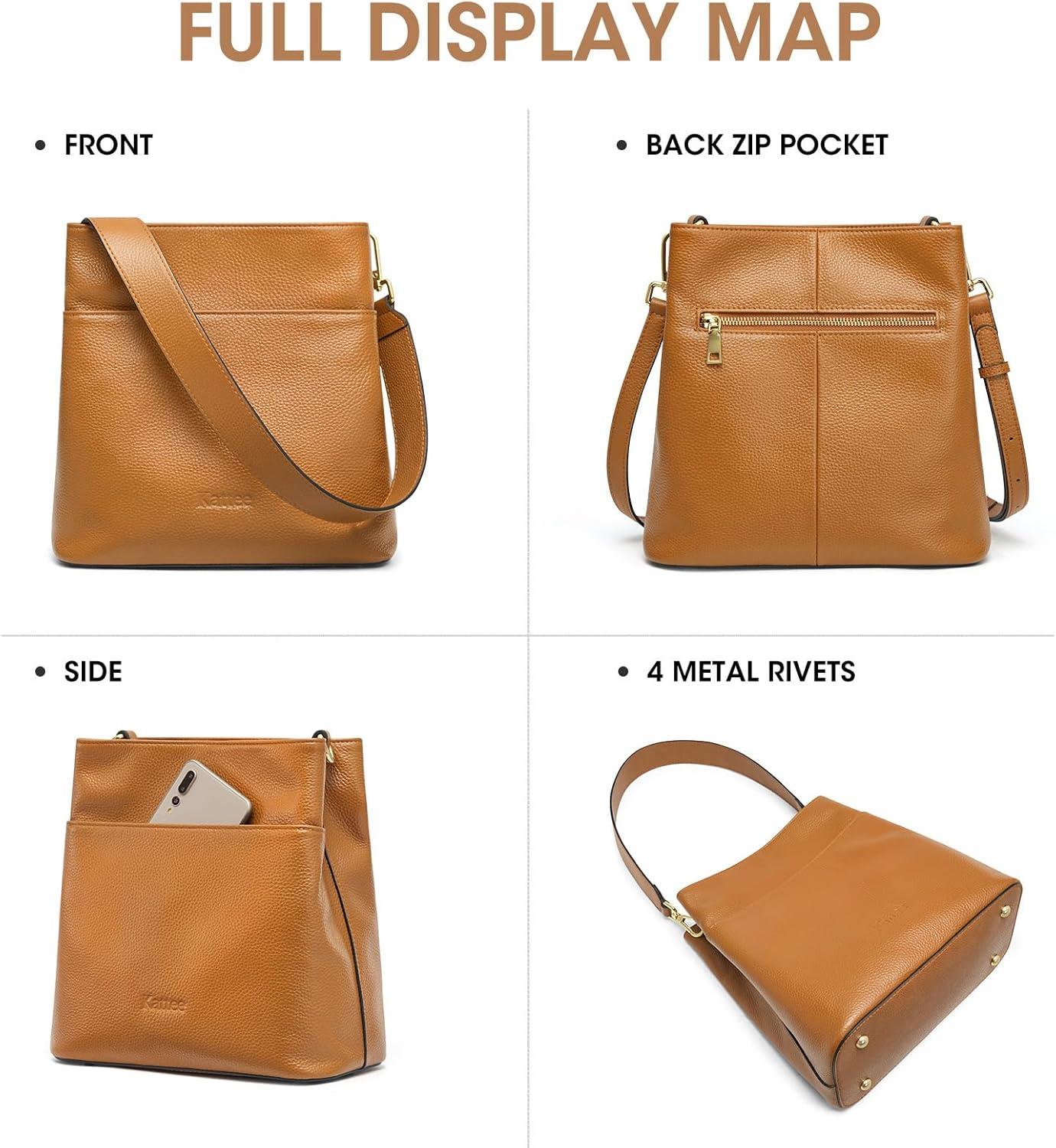 imageKattee Leather Handbags for Women 2026 Soft Shoulder Tote Crossbody Purses Bucket Bags with 2 Detachable StrapsBrown
