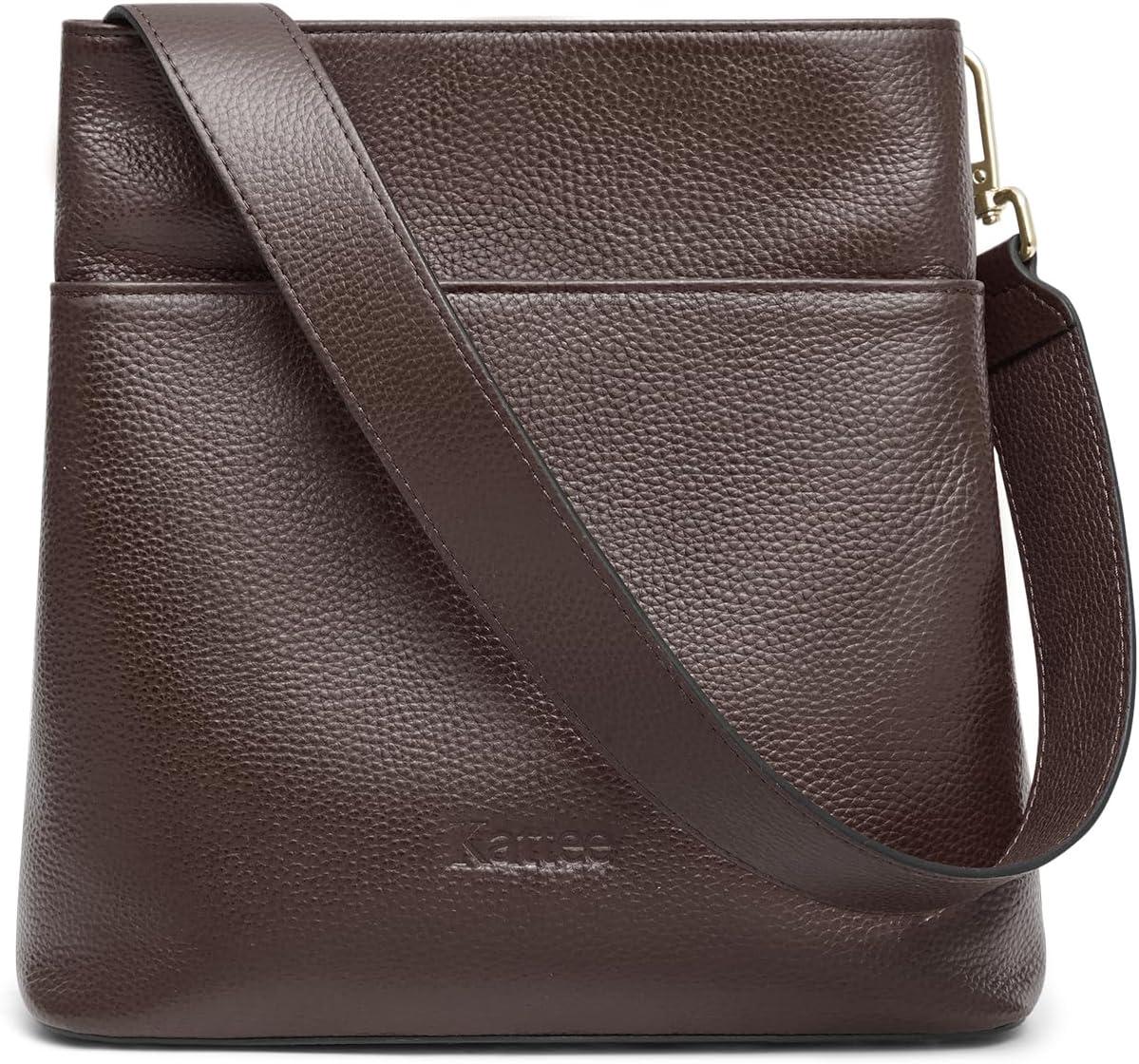 imageKattee Leather Handbags for Women 2026 Soft Shoulder Tote Crossbody Purses Bucket Bags with 2 Detachable StrapsCoffee