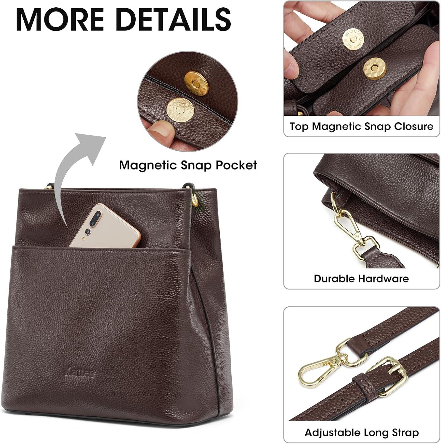imageKattee Leather Handbags for Women 2026 Soft Shoulder Tote Crossbody Purses Bucket Bags with 2 Detachable StrapsCoffee