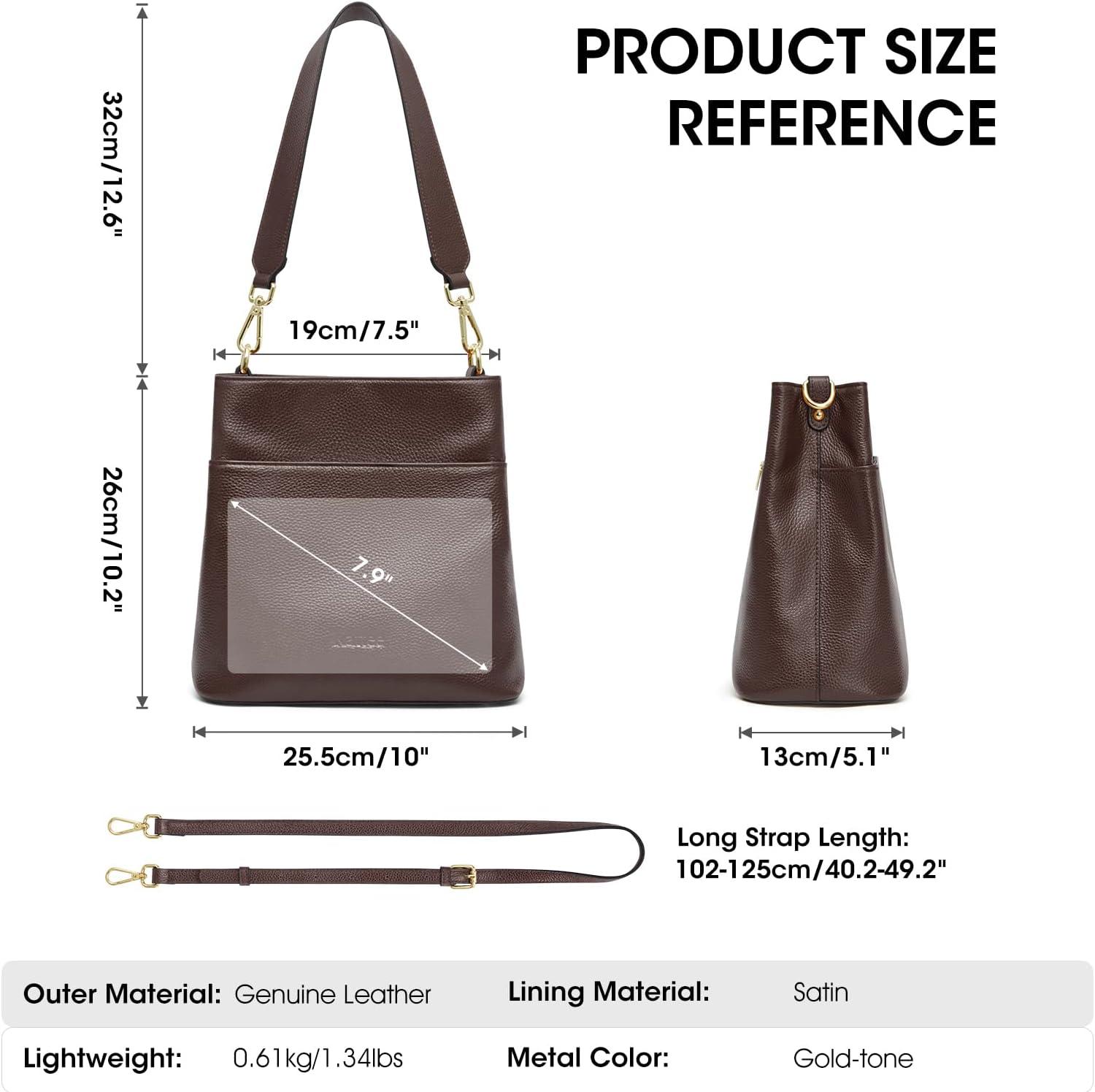 imageKattee Leather Handbags for Women 2026 Soft Shoulder Tote Crossbody Purses Bucket Bags with 2 Detachable StrapsCoffee