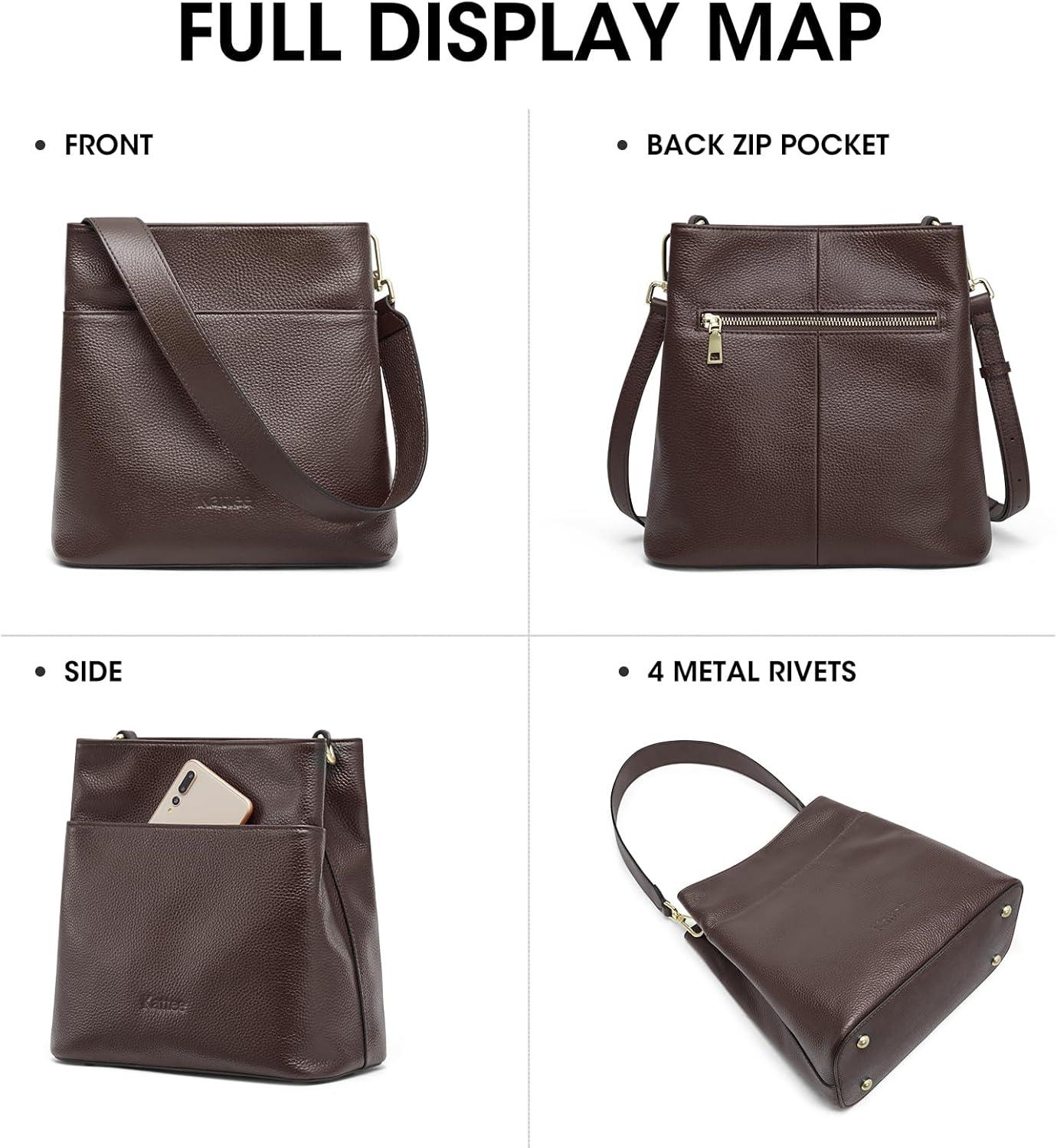 imageKattee Leather Handbags for Women 2026 Soft Shoulder Tote Crossbody Purses Bucket Bags with 2 Detachable StrapsCoffee