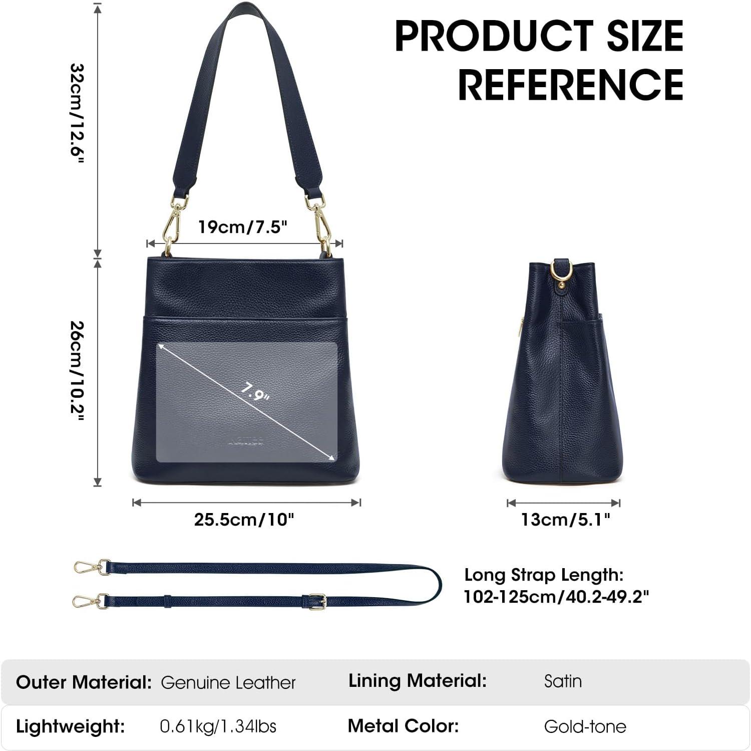imageKattee Leather Handbags for Women 2026 Soft Shoulder Tote Crossbody Purses Bucket Bags with 2 Detachable StrapsDark Blue