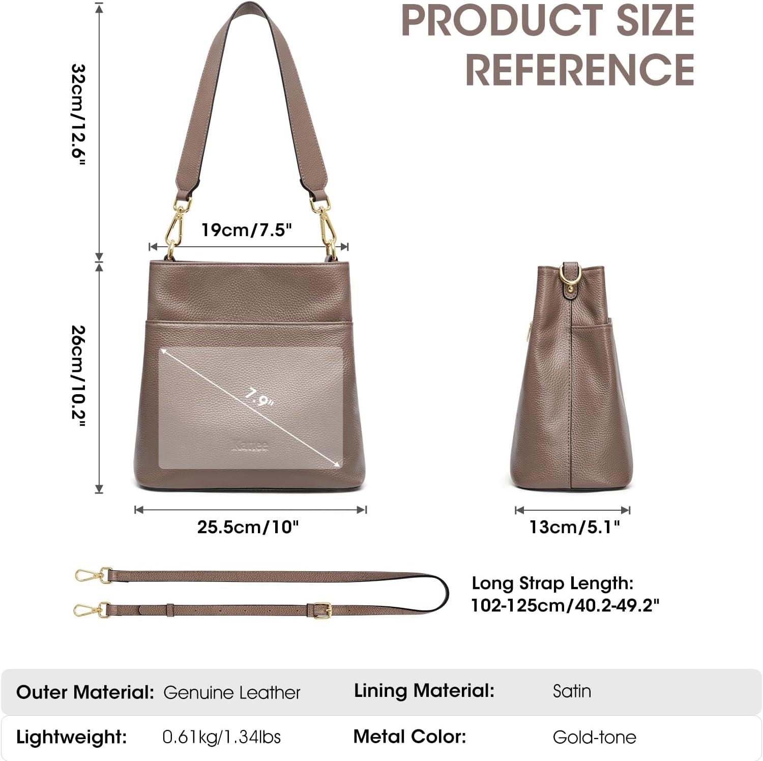 imageKattee Leather Handbags for Women 2026 Soft Shoulder Tote Crossbody Purses Bucket Bags with 2 Detachable StrapsKhaki