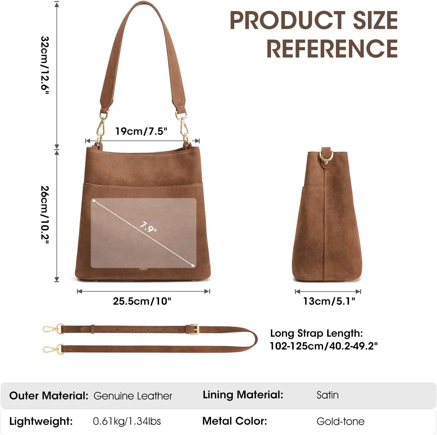 imageKattee Leather Handbags for Women 2026 Soft Shoulder Tote Crossbody Purses Bucket Bags with 2 Detachable StrapsSuede Coffee