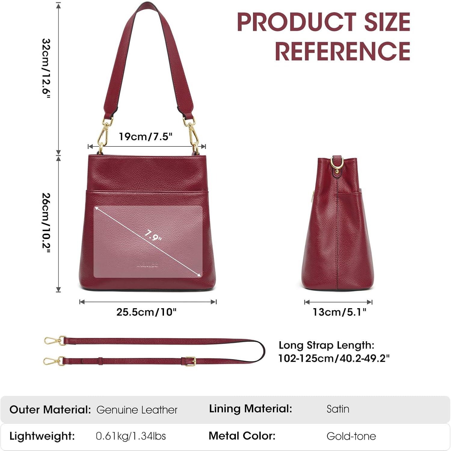 imageKattee Leather Handbags for Women 2026 Soft Shoulder Tote Crossbody Purses Bucket Bags with 2 Detachable StrapsWine Red