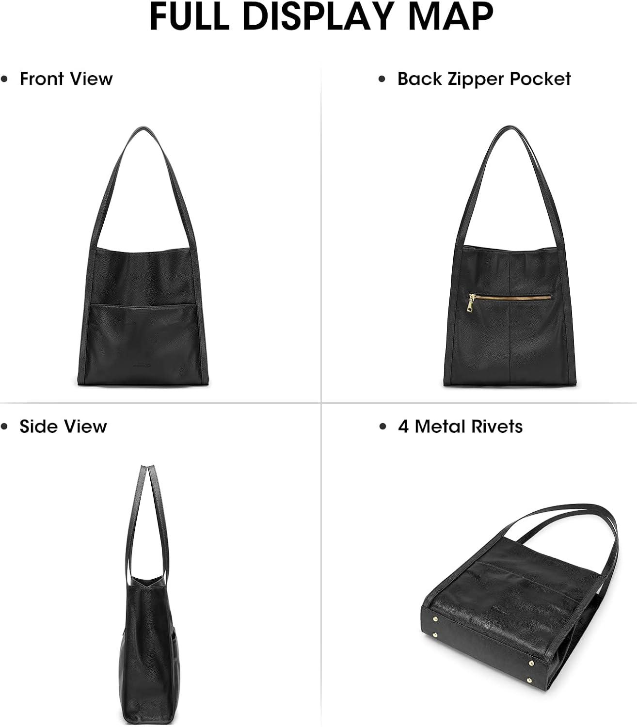 imageKattee Leather Tote Shoulder Bag for Women Leather Purse and Handbags Medium Size Leather PurseBlack