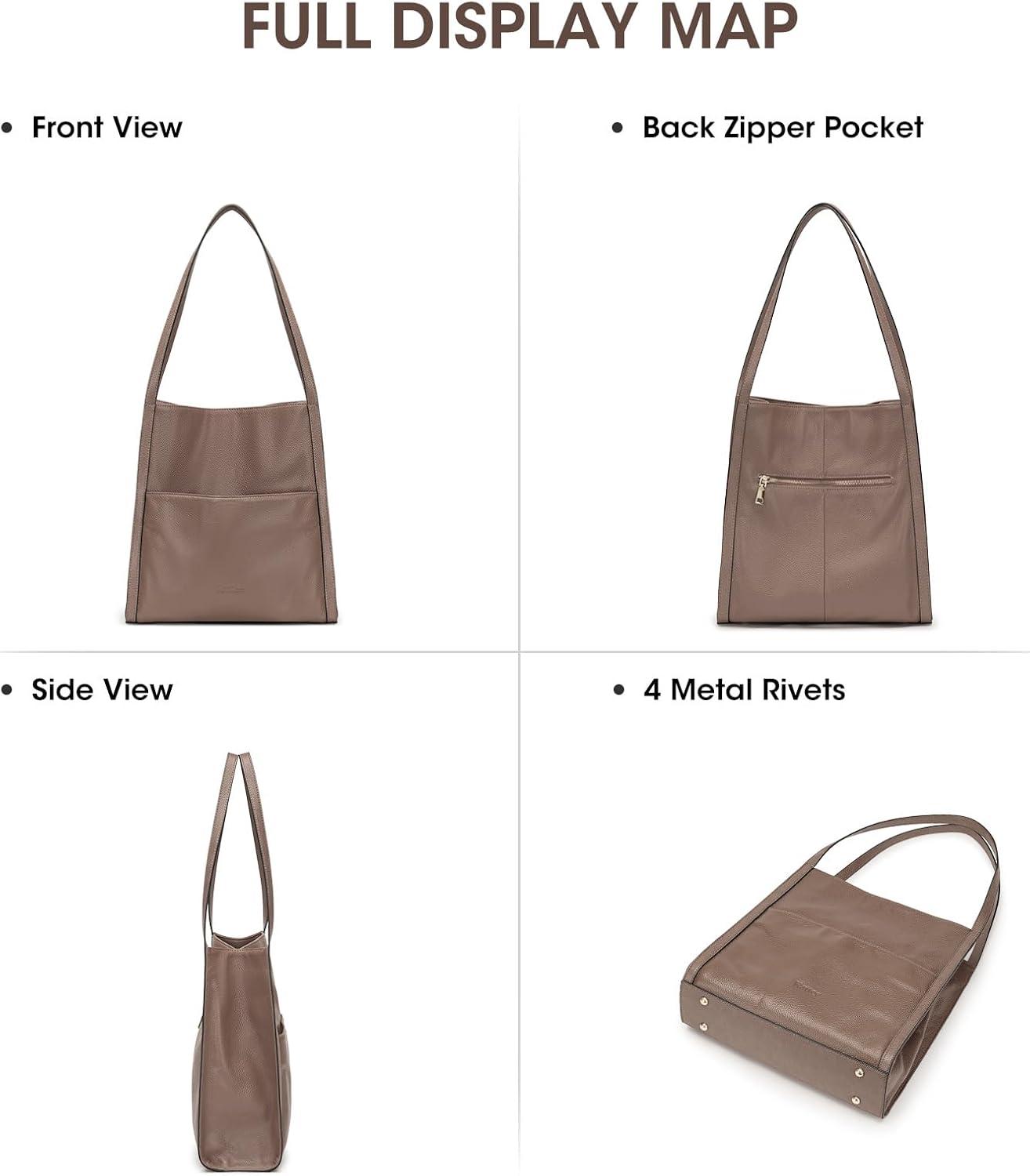 imageKattee Leather Tote Shoulder Bag for Women Leather Purse and Handbags Medium Size Leather PurseKhaki