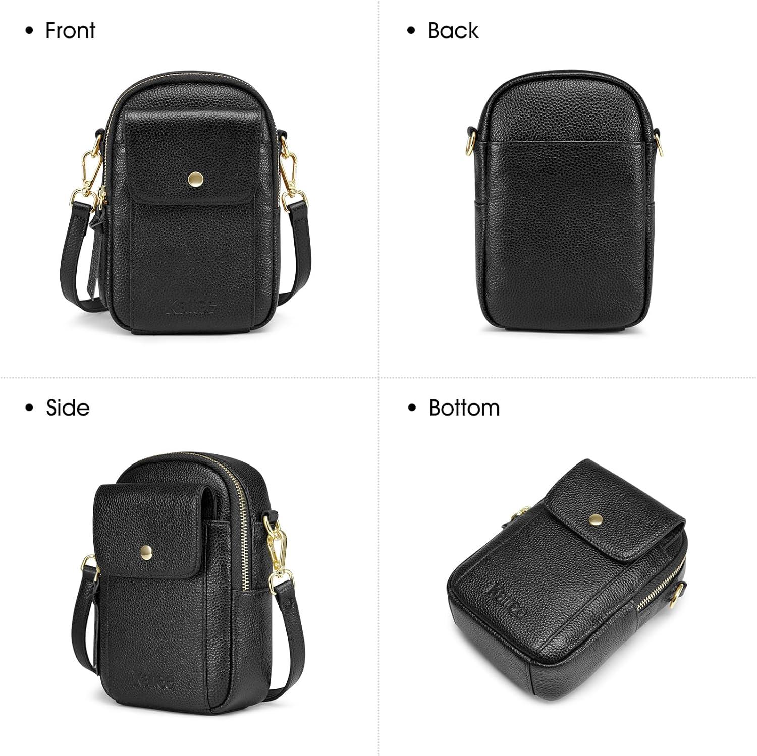 imageKattee Small Leather Crossbody Bags for Women Crossbody Cell Phone Purses Shoulder Handbags with Card Slots RFID BlockingBlack