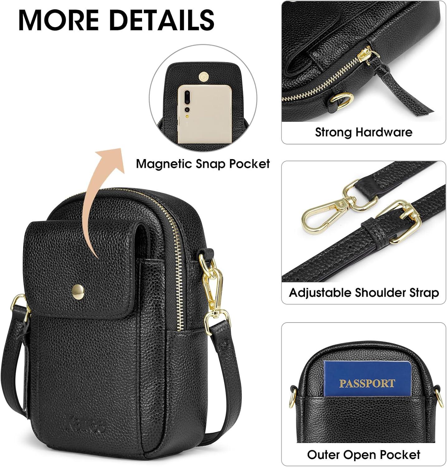 imageKattee Small Leather Crossbody Bags for Women Crossbody Cell Phone Purses Shoulder Handbags with Card Slots RFID BlockingBlack