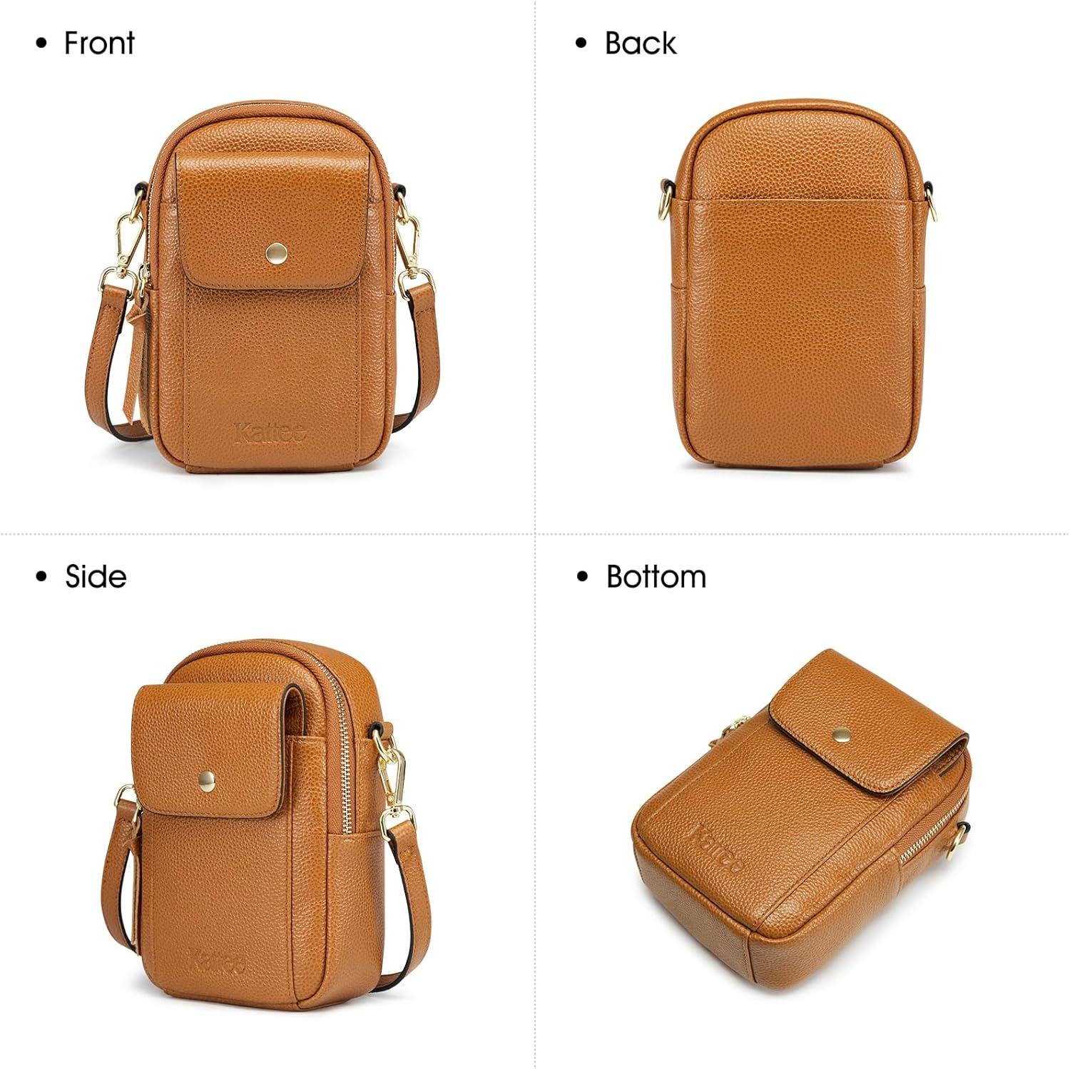 imageKattee Small Leather Crossbody Bags for Women Crossbody Cell Phone Purses Shoulder Handbags with Card Slots RFID BlockingBrown