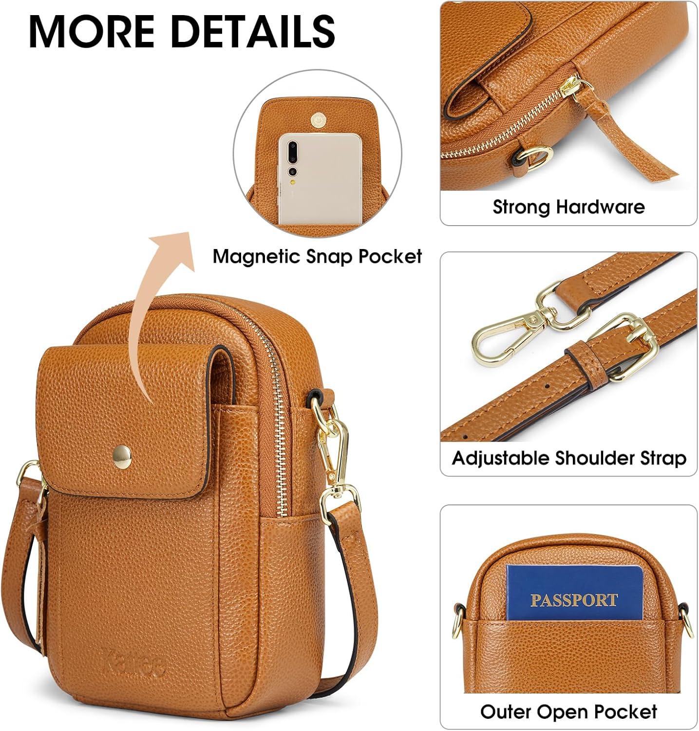 imageKattee Small Leather Crossbody Bags for Women Crossbody Cell Phone Purses Shoulder Handbags with Card Slots RFID BlockingBrown