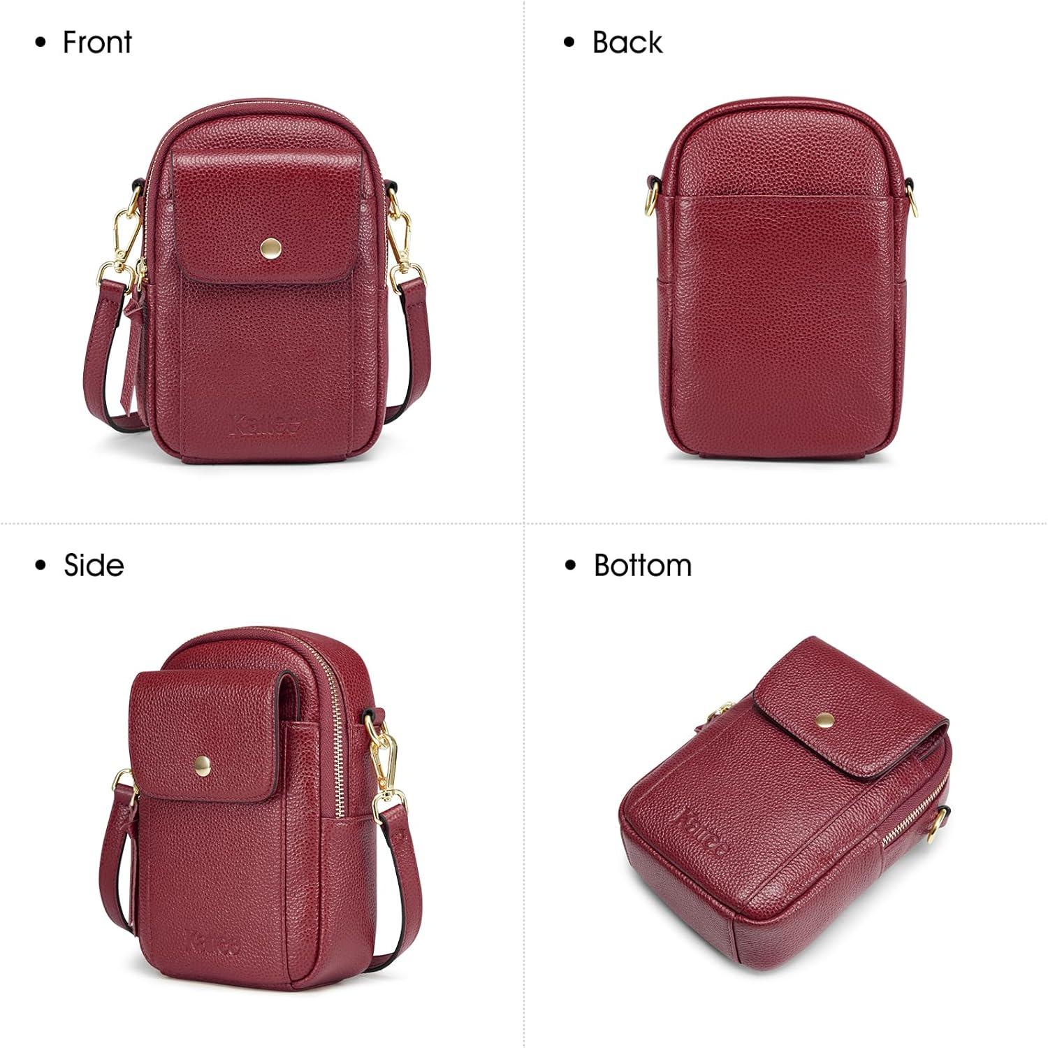 imageKattee Small Leather Crossbody Bags for Women Crossbody Cell Phone Purses Shoulder Handbags with Card Slots RFID BlockingWine Red