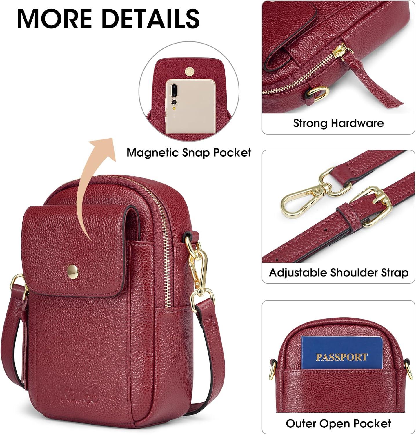 imageKattee Small Leather Crossbody Bags for Women Crossbody Cell Phone Purses Shoulder Handbags with Card Slots RFID BlockingWine Red
