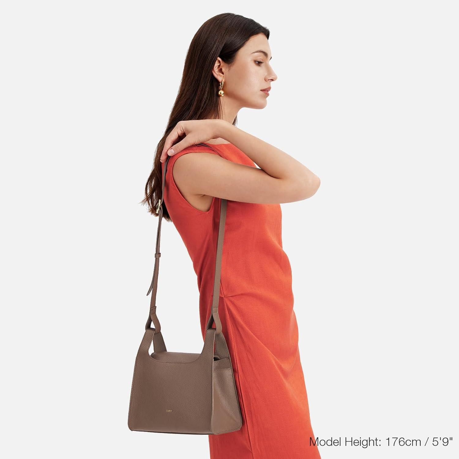 imageKattee Small Soft Leather Crossbody Bags for WomenTrendy Purses Handbags Shoulder Satchel Lightweight Design Minimalism Khaki