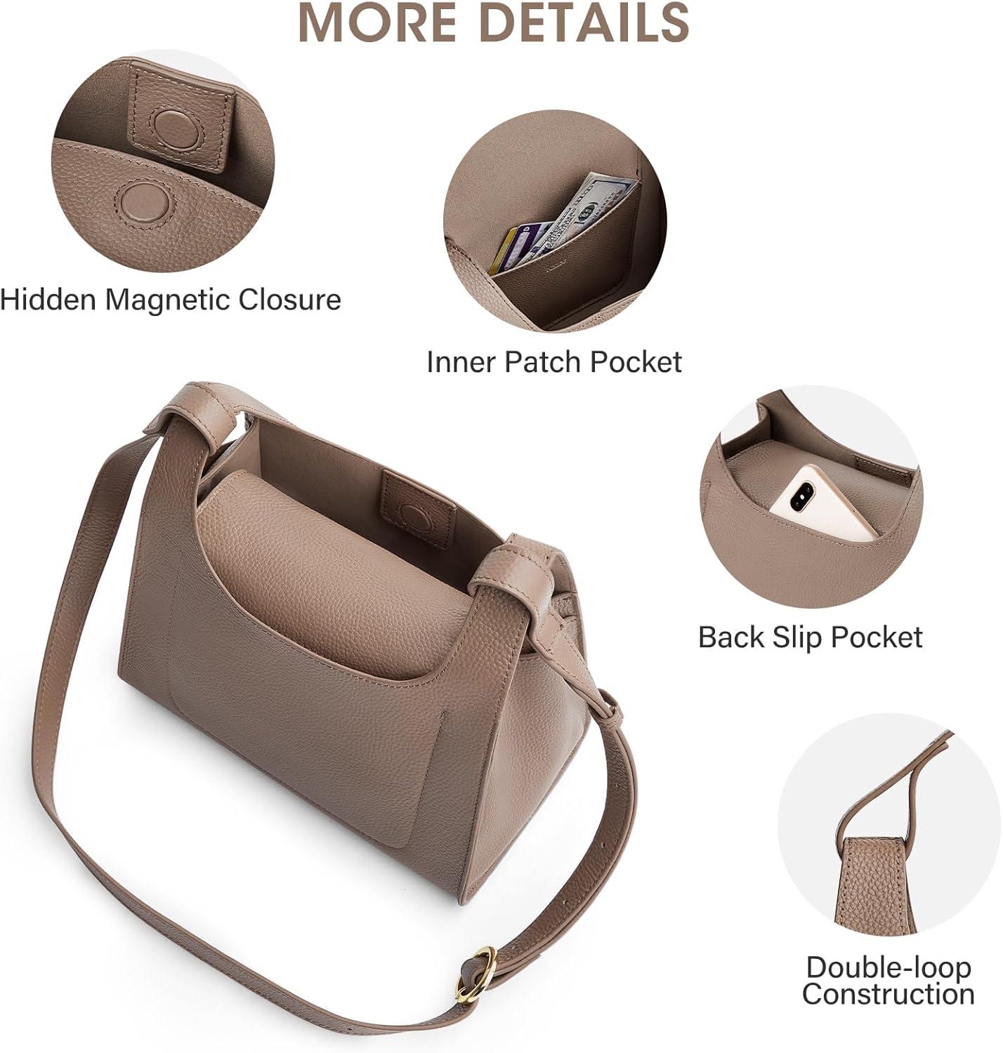 imageKattee Small Soft Leather Crossbody Bags for WomenTrendy Purses Handbags Shoulder Satchel Lightweight Design Minimalism Khaki