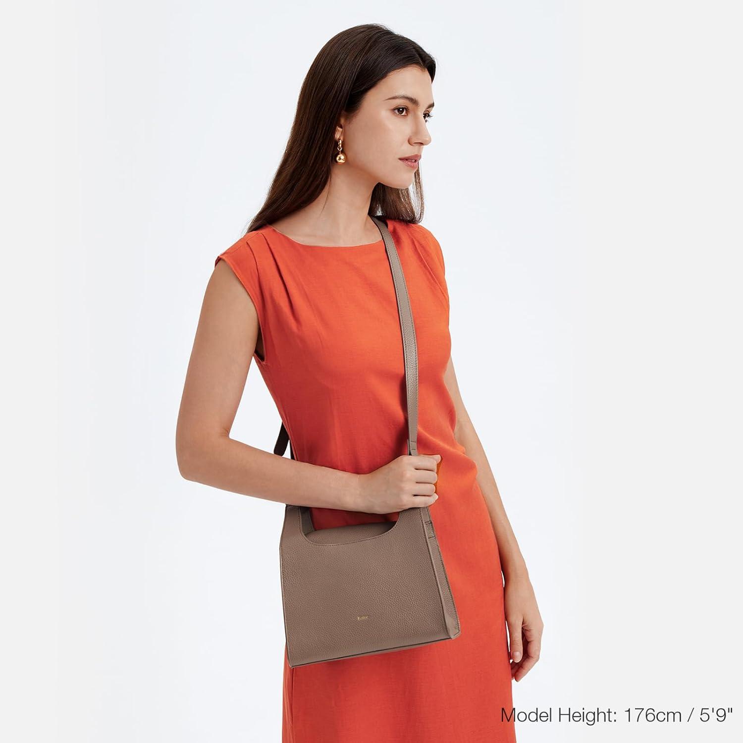imageKattee Small Soft Leather Crossbody Bags for WomenTrendy Purses Handbags Shoulder Satchel Lightweight Design Minimalism Khaki