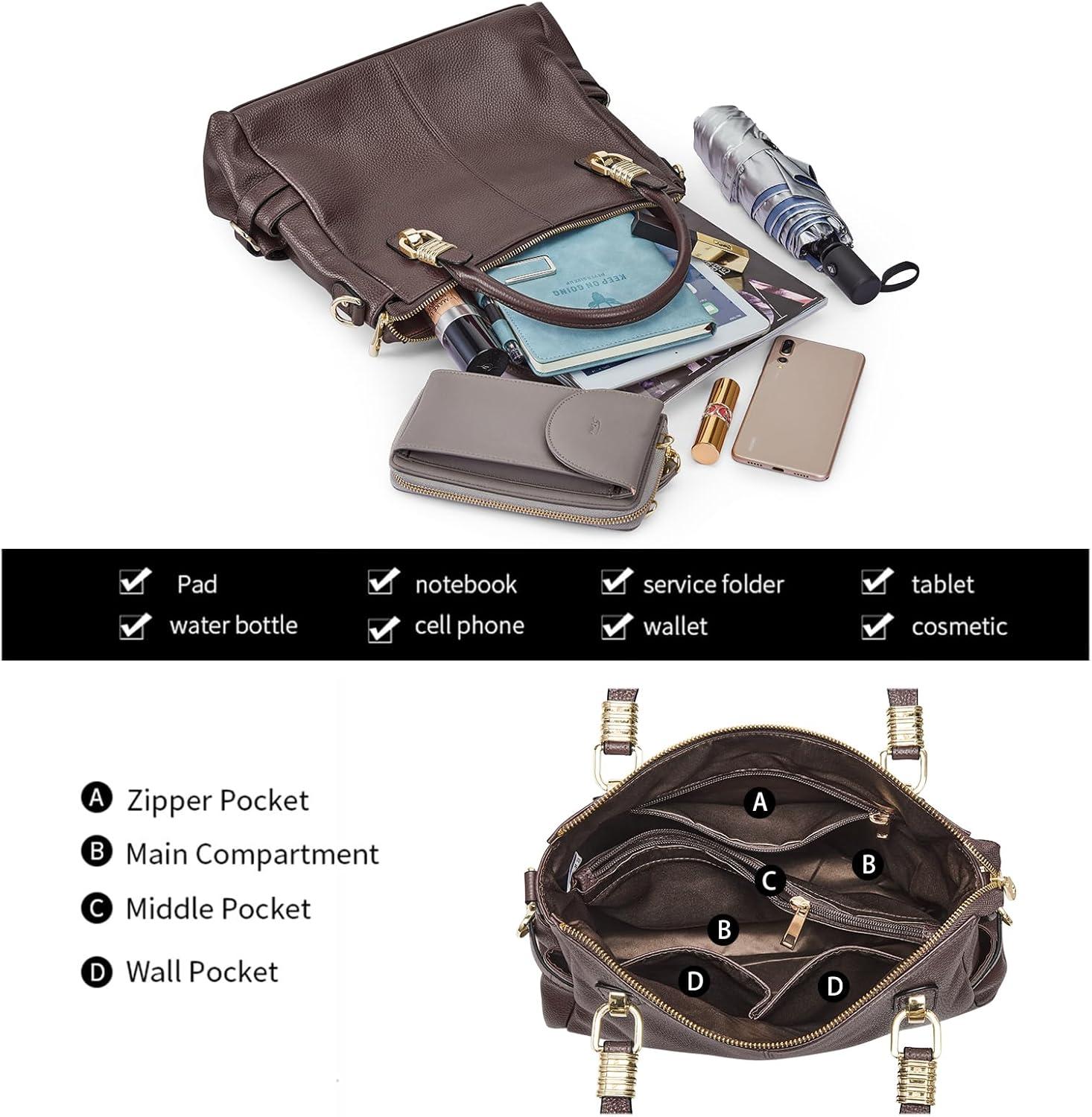 imageKattee Soft Women Genuine Leather Purses and Handbags Satchel Tote Shoulder BagCoffee