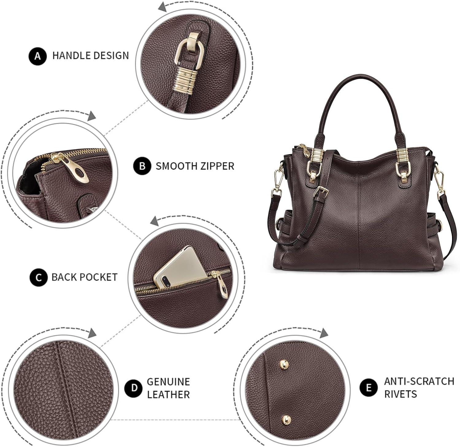imageKattee Soft Women Genuine Leather Purses and Handbags Satchel Tote Shoulder BagCoffee