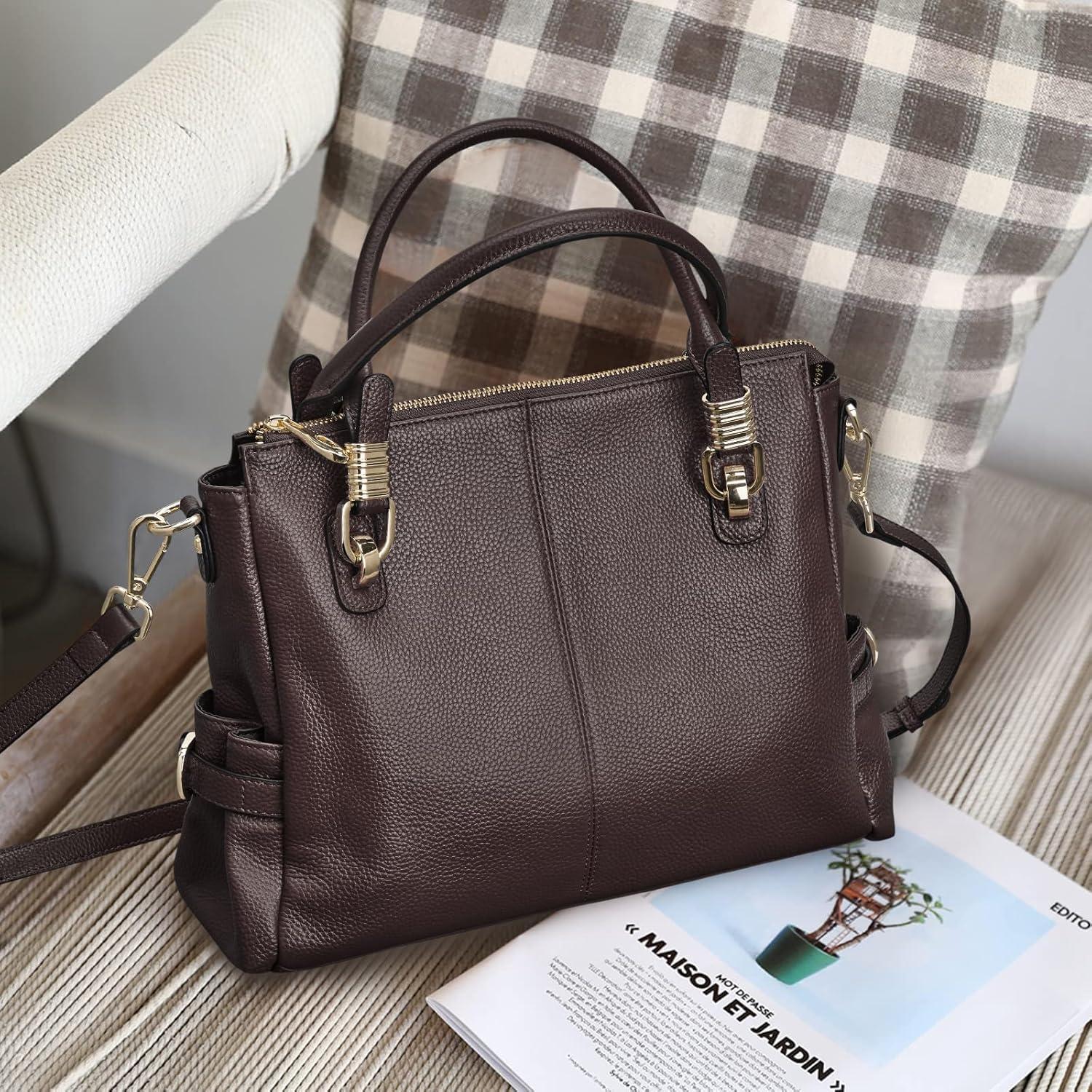 imageKattee Soft Women Genuine Leather Purses and Handbags Satchel Tote Shoulder BagCoffee
