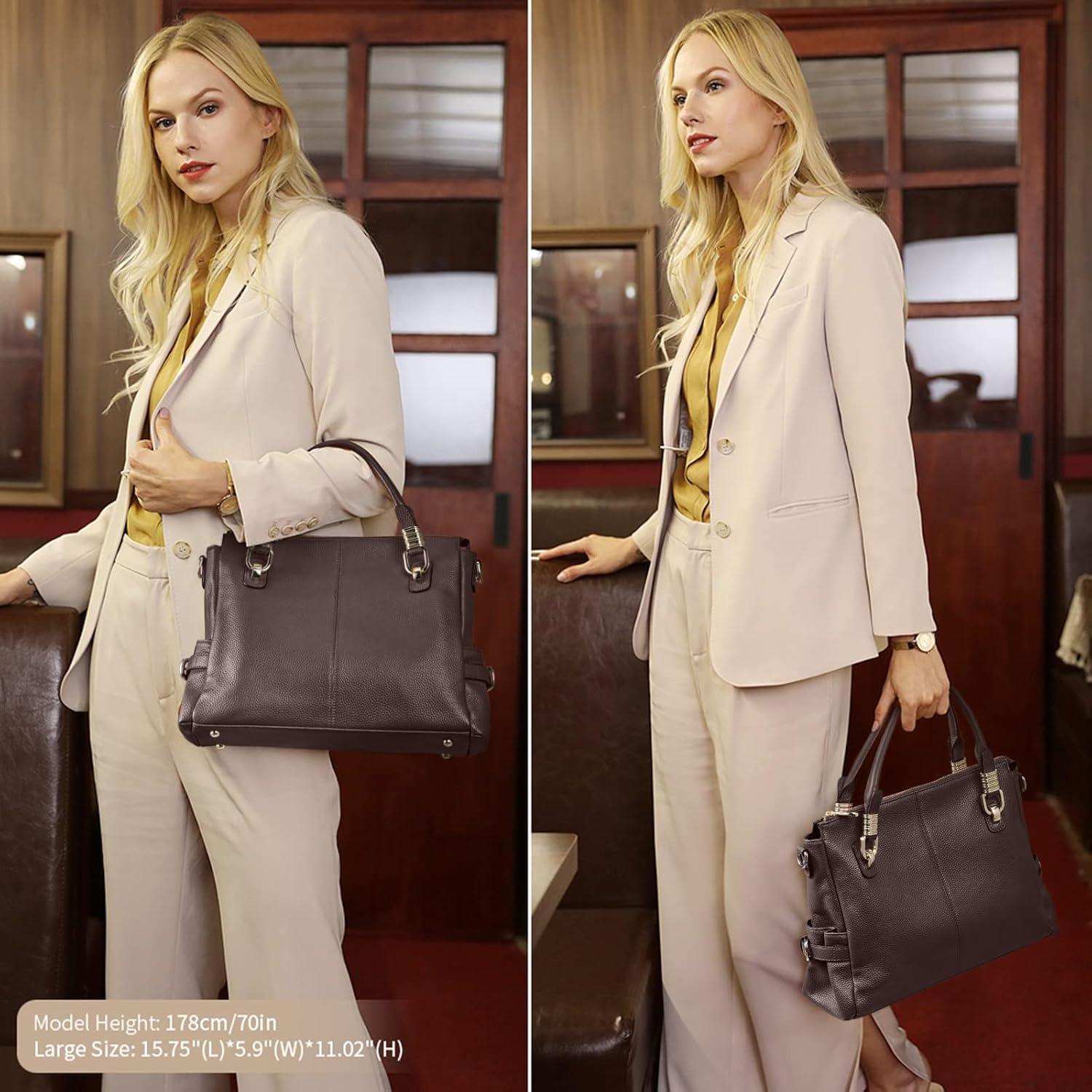 imageKattee Soft Women Genuine Leather Purses and Handbags Satchel Tote Shoulder BagCoffee