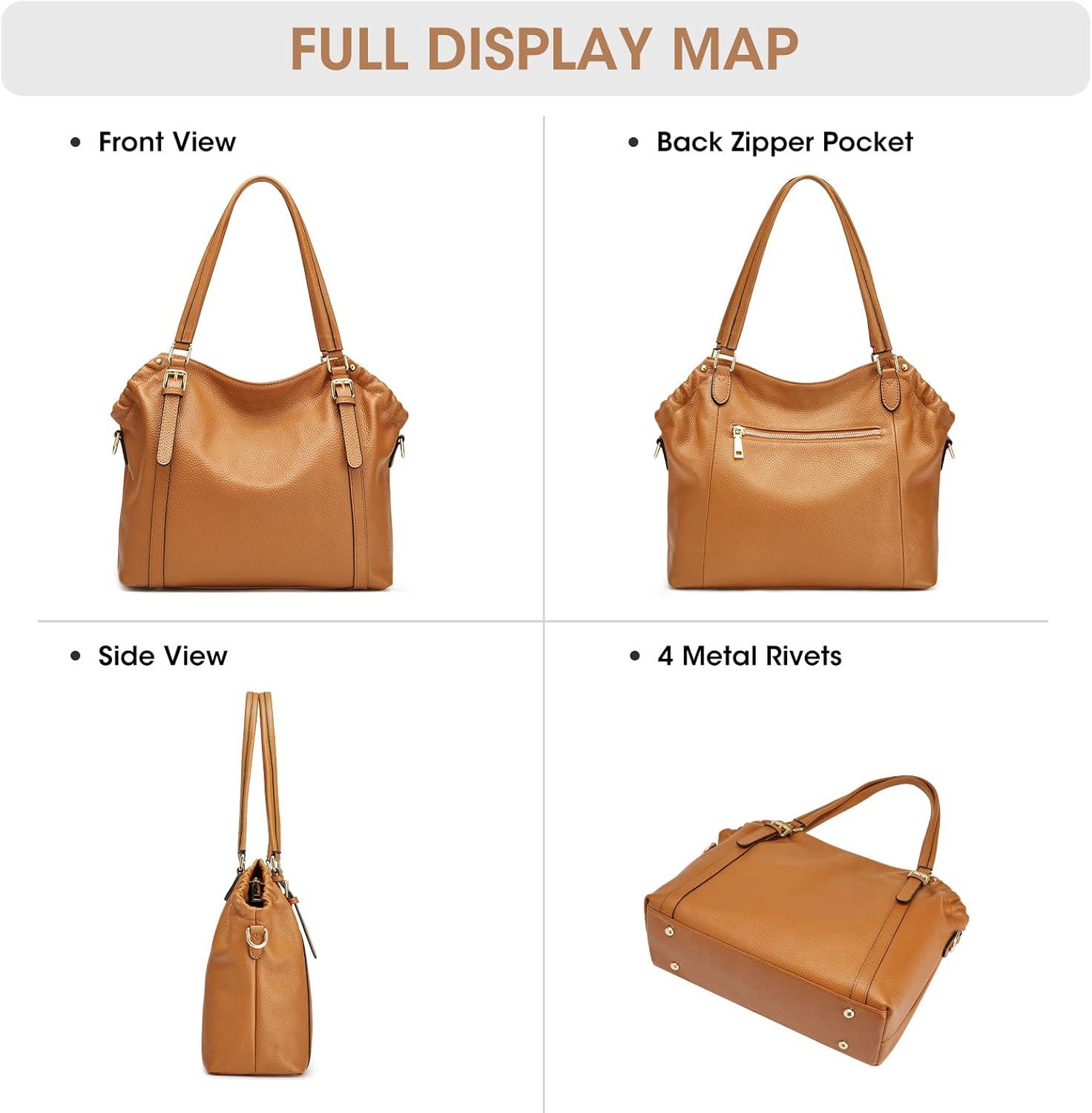 imageKattee Women Genuine Leather Soft Totes Shoulder Hobo Purses and Handbags Top Handle Bags Brown