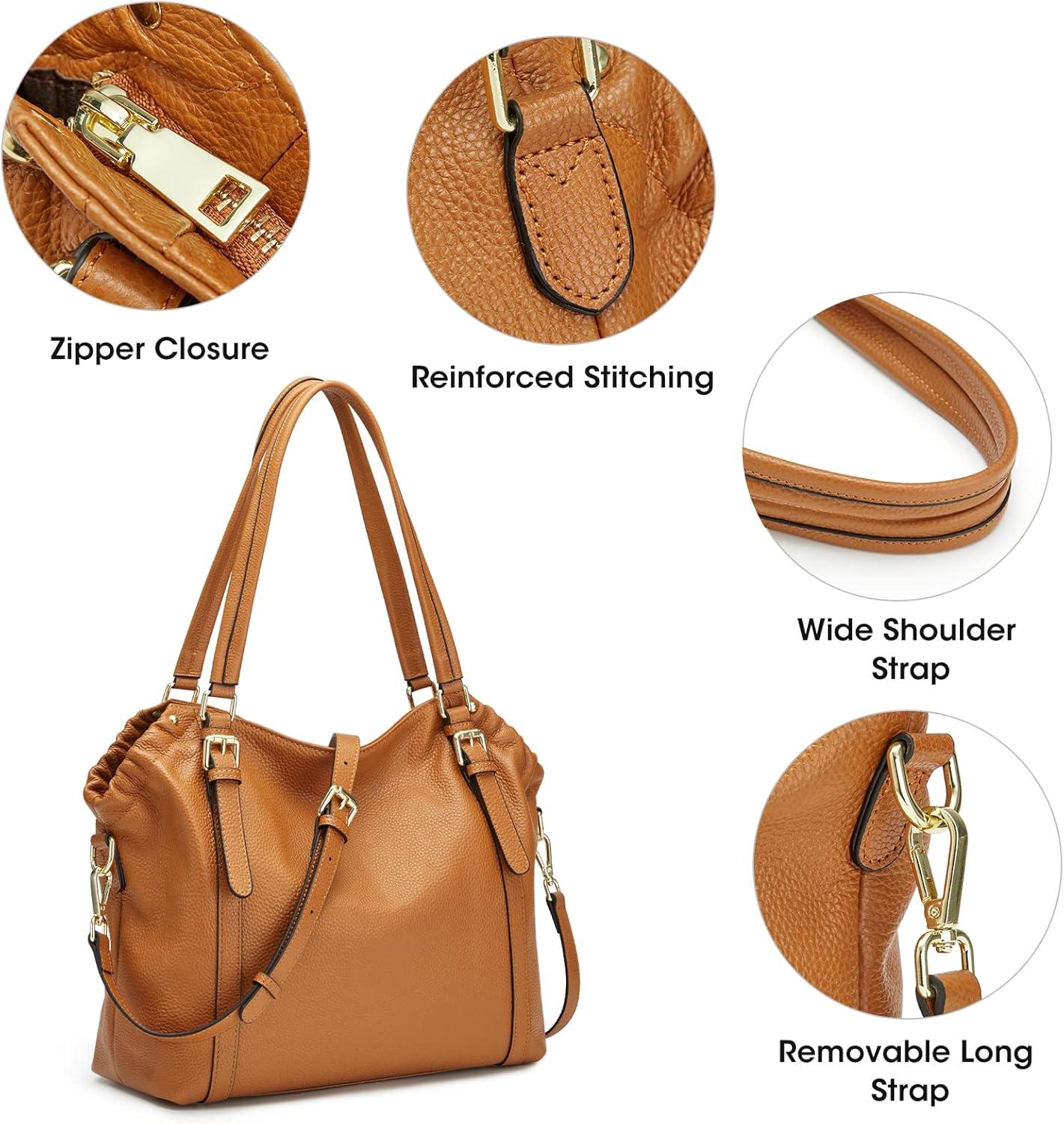 imageKattee Women Genuine Leather Soft Totes Shoulder Hobo Purses and Handbags Top Handle Bags Brown