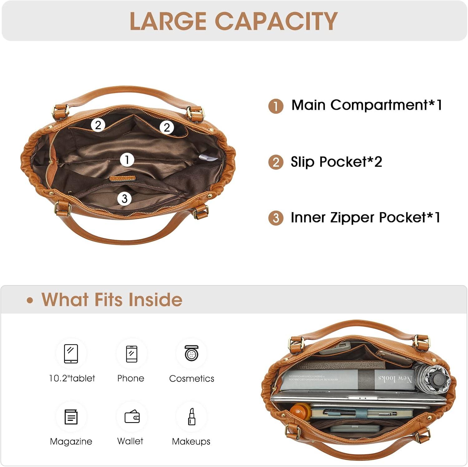 imageKattee Women Genuine Leather Soft Totes Shoulder Hobo Purses and Handbags Top Handle Bags Brown