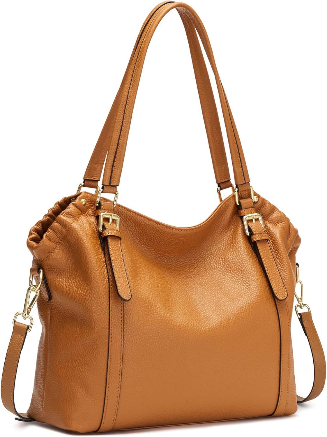 imageKattee Women Genuine Leather Soft Totes Shoulder Hobo Purses and Handbags Top Handle Bags Brown