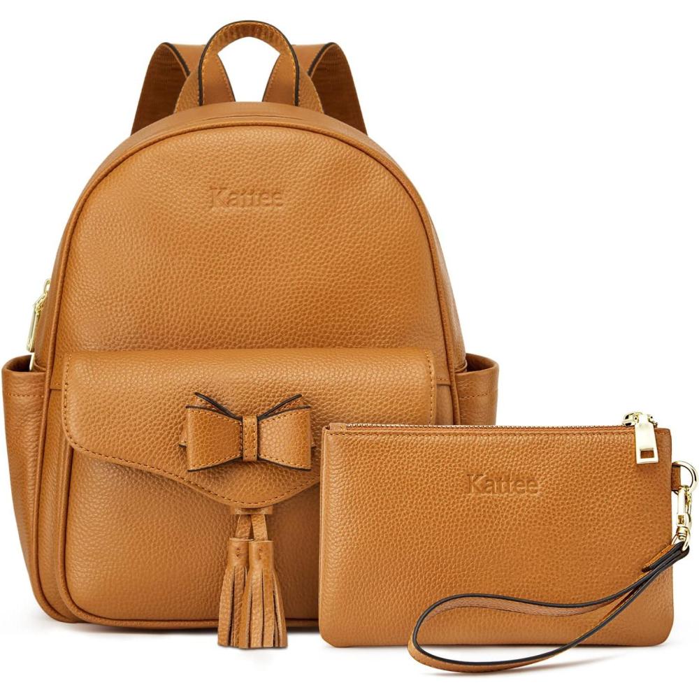 imageKattee Genuine Leather Backpack Purse for Women Antitheft Fashion Ladies Medium 2Pcs Set Shoulder Bag Brown