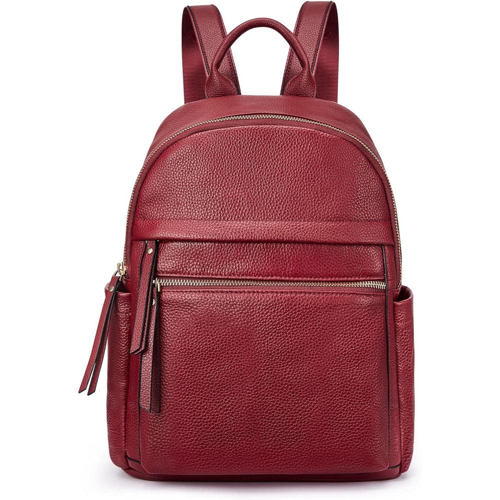 imageKattee Genuine Leather Backpack Purse for Women Multifunctional Elegant Daypack Soft Leather Shoulder Bag Shopping Trip Medium Light GreenWine Red